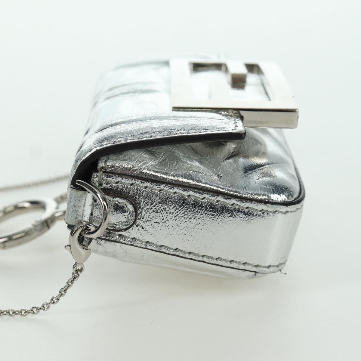 Fendi Chain Baguette Charm Bag Zucca Embossed Leather, SILVER, CANVAS, Clutche & pouche