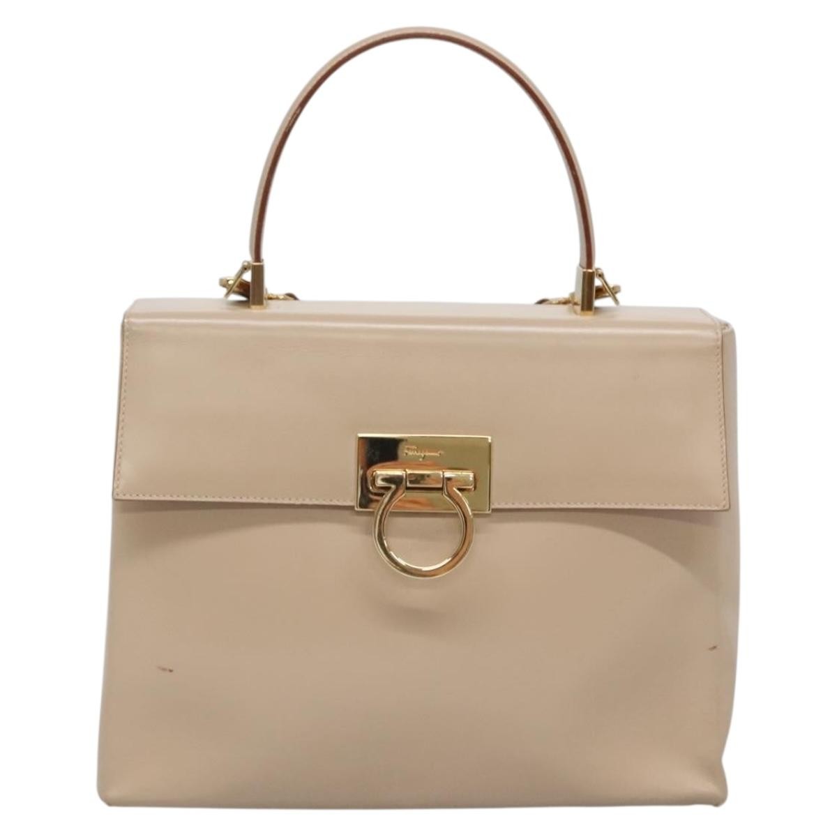 Salvatore Ferragamo Gancini Convertible Top Handle Bag Leather, BEIGE, LEATHER, Handbag
