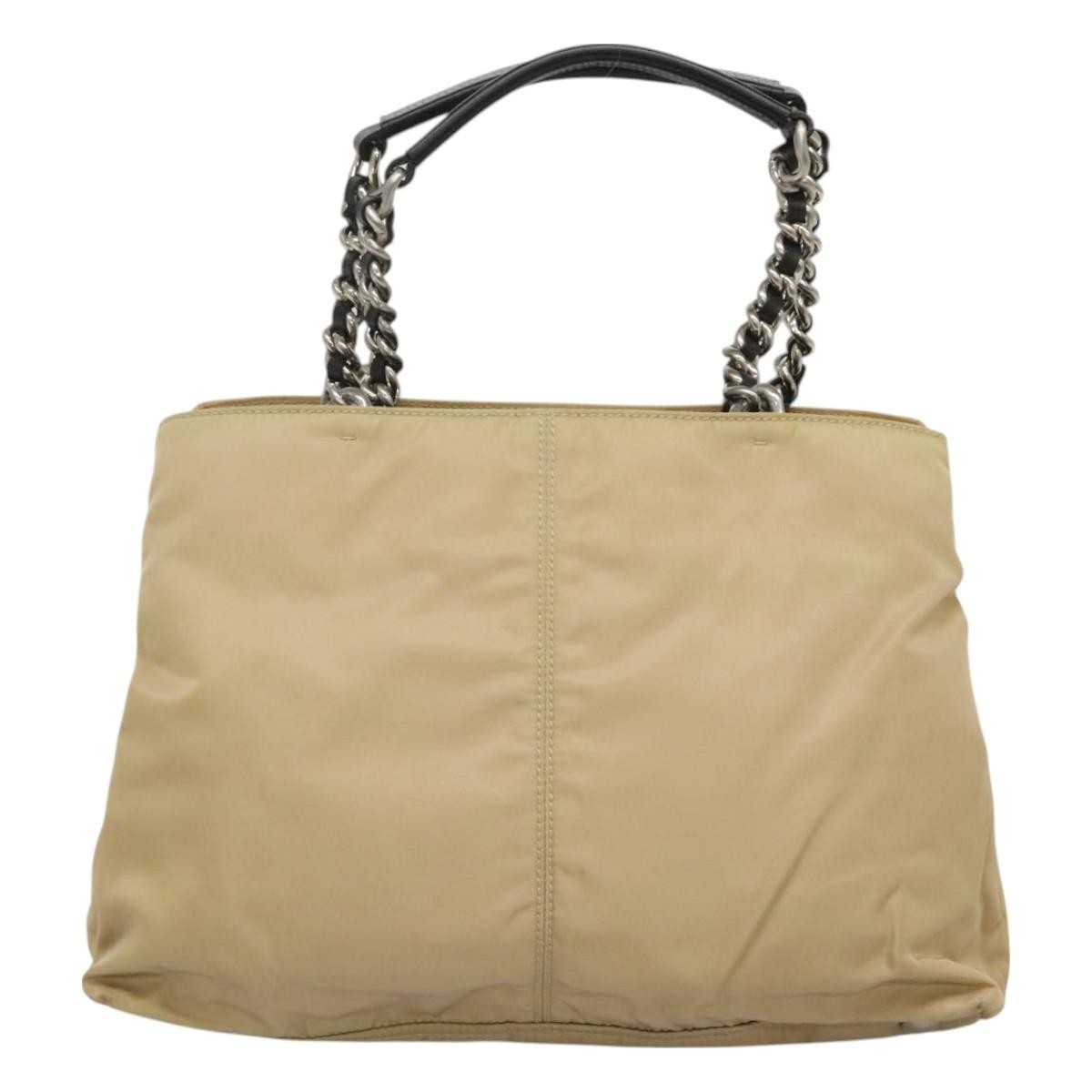 Prada Convertible Chain Tote Quilted Tessuto, BEIGE, NYLON, Tote bag