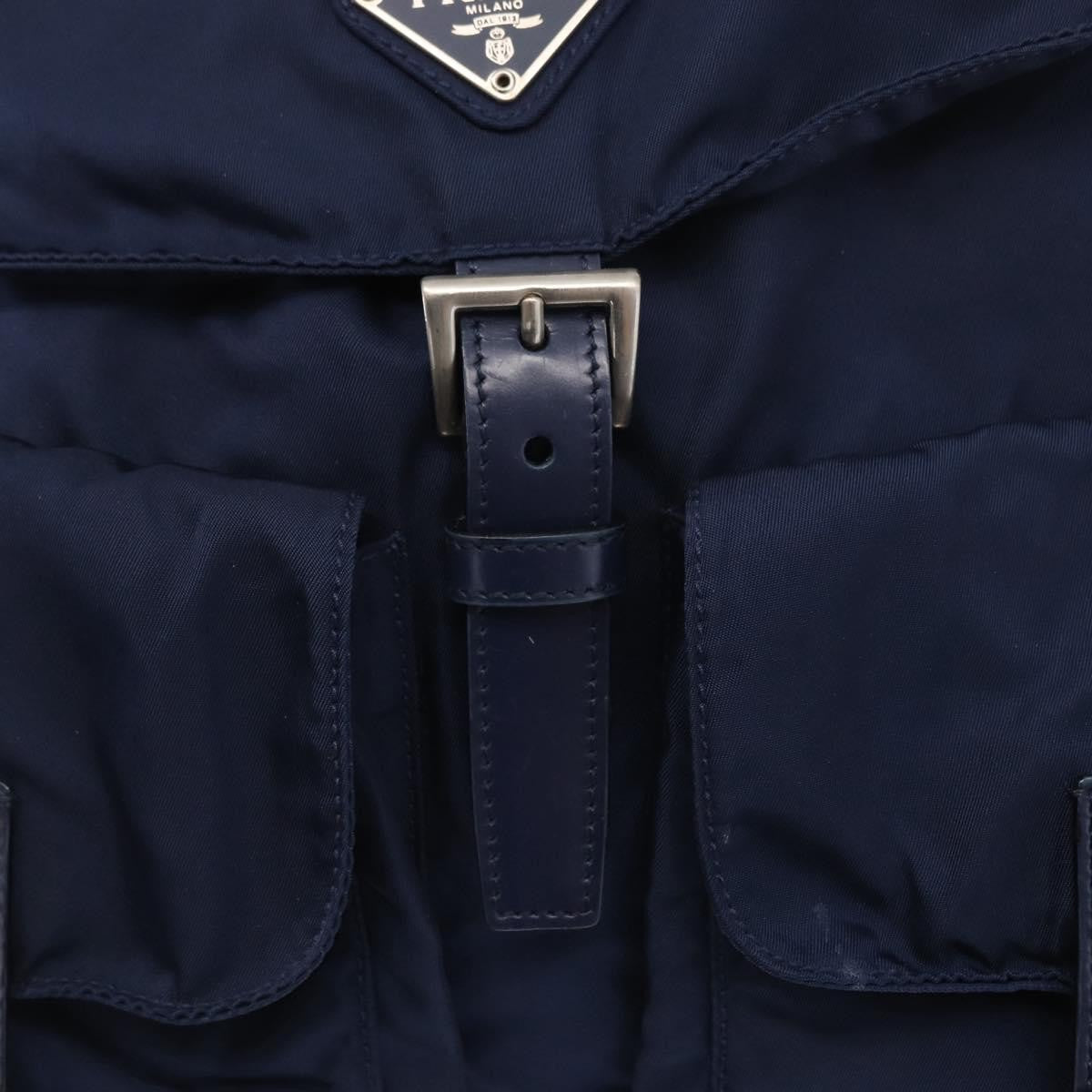 Prada Vela Double Front Pocket Backpack Tessuto with Saffiano Leather, BLUE, NYLON, Backpack