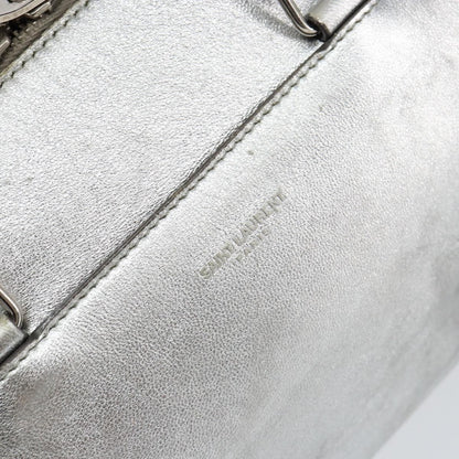 Saint Laurent Classic Duffle Bag Leather, SILVER, LEATHER, Handbag