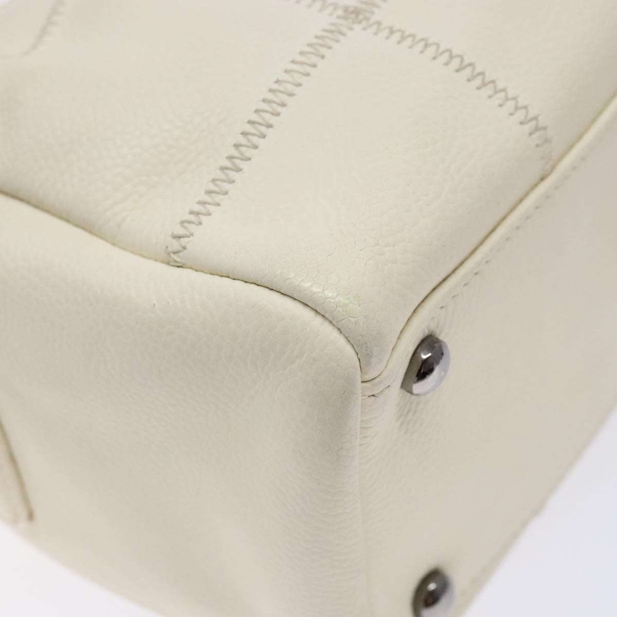 Chanel Square Stitch Duffle Bag Quilted Caviar, WHITE, LEATHER, Travel bag