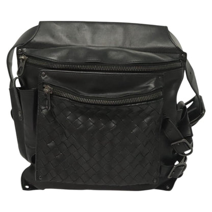 Bottega Veneta Utility Waist Bag Leather with Intrecciato, BLACK, LEATHER, Clutche & pouche