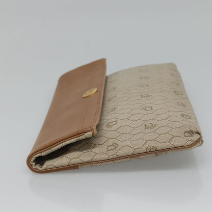 Christian Dior Vintage Honeycomb Zip Pouch Canvas and Leather, BEIGE, CANVAS, Clutche & pouche