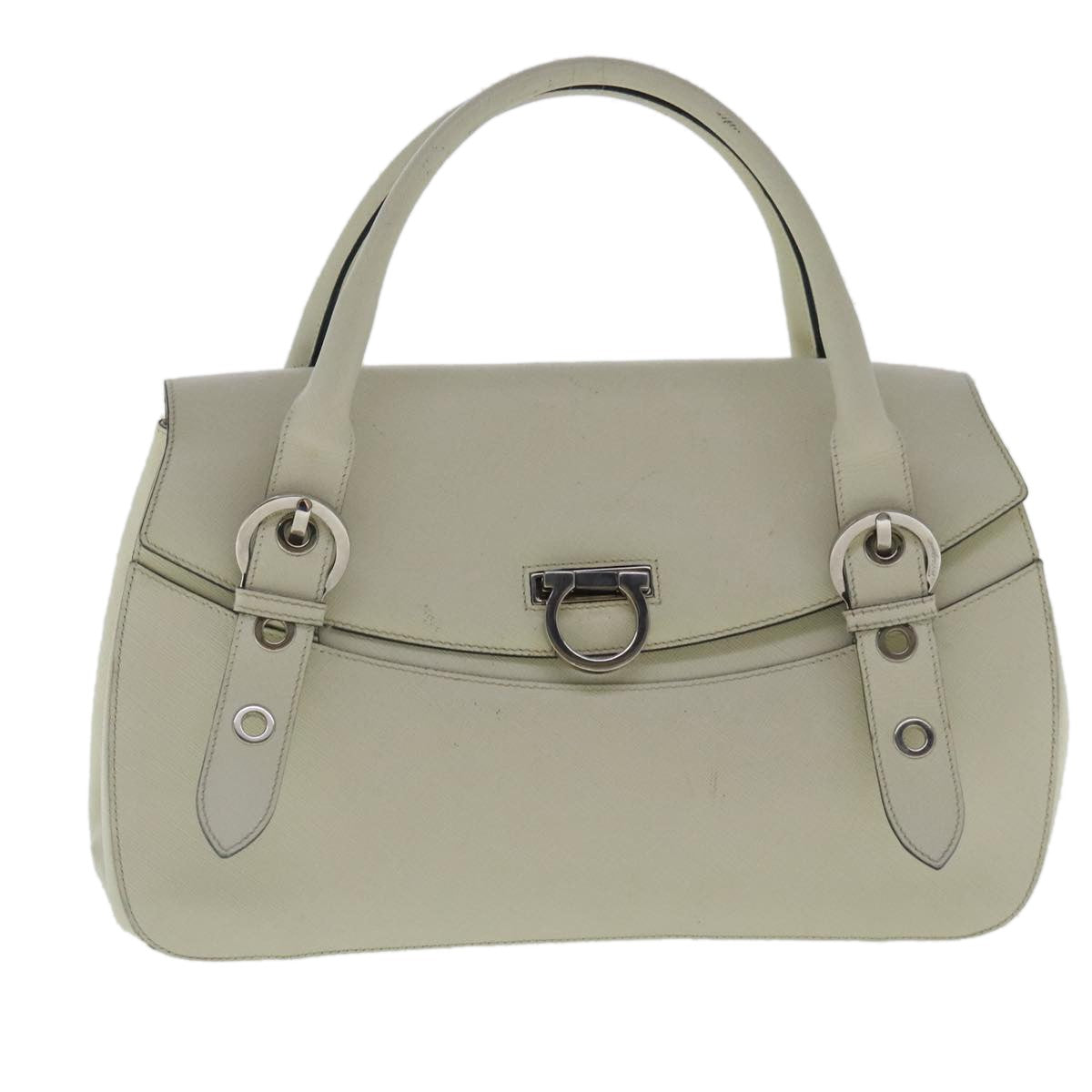 Salvatore Ferragamo Gancini handbag Leather, WHITE, LEATHER, Shoulder bag