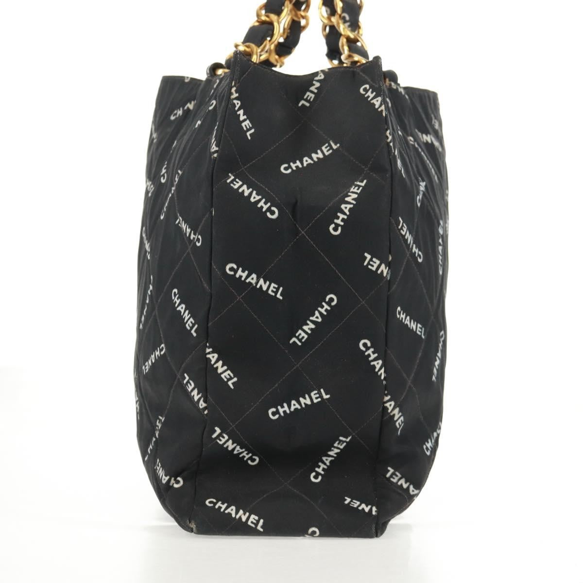 Chanel Logo Shopping Tote Quilted Printed Canvas, BLACK, CANVAS, Tote bag