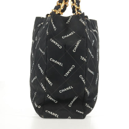 Chanel Logo Shopping Tote Quilted Printed Canvas, BLACK, CANVAS, Tote bag