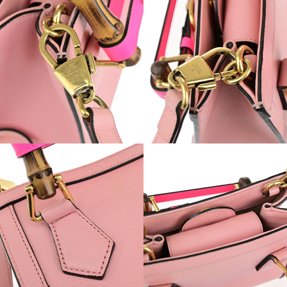 Gucci Diana NM Bamboo Handle Tote Leather, PINK, LEATHER, Tote bag