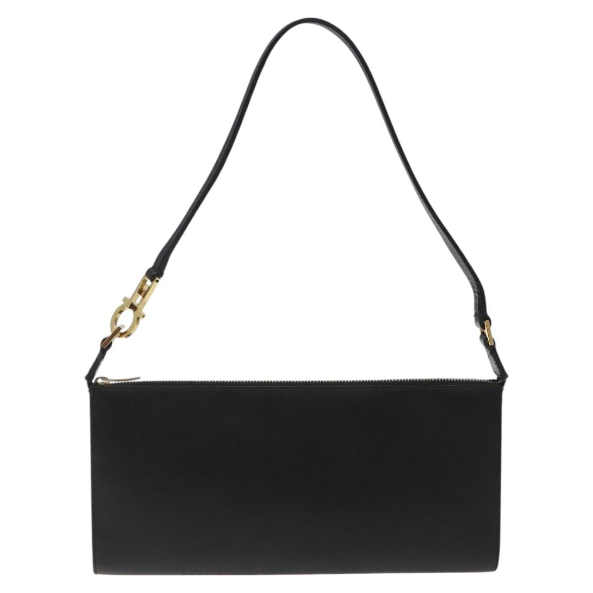 Salvatore Ferragamo Gancini Pouch Leather, BLACK, LEATHER, Clutche & pouche