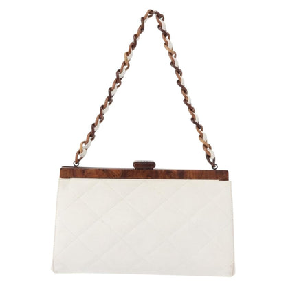 Chanel Wooden Frame Striped Shoulder Bag Leather, WHITE, LEATHER, Shoulder bag