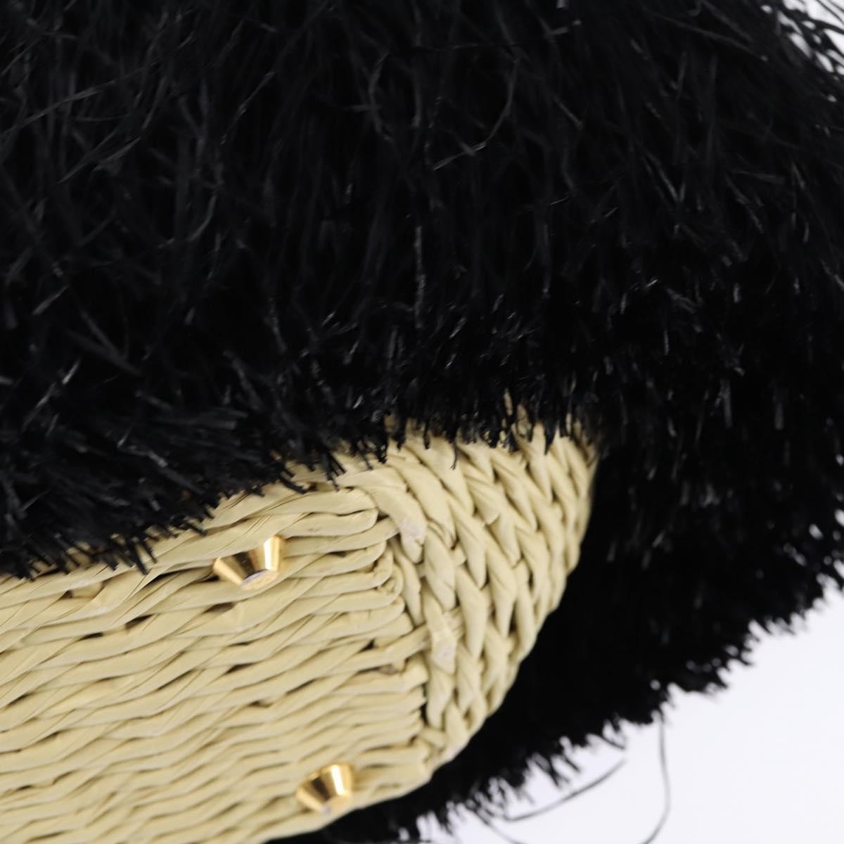 Prada Fringe Wicker Tote Woven Straw, BLACK, WOOD, Handbag
