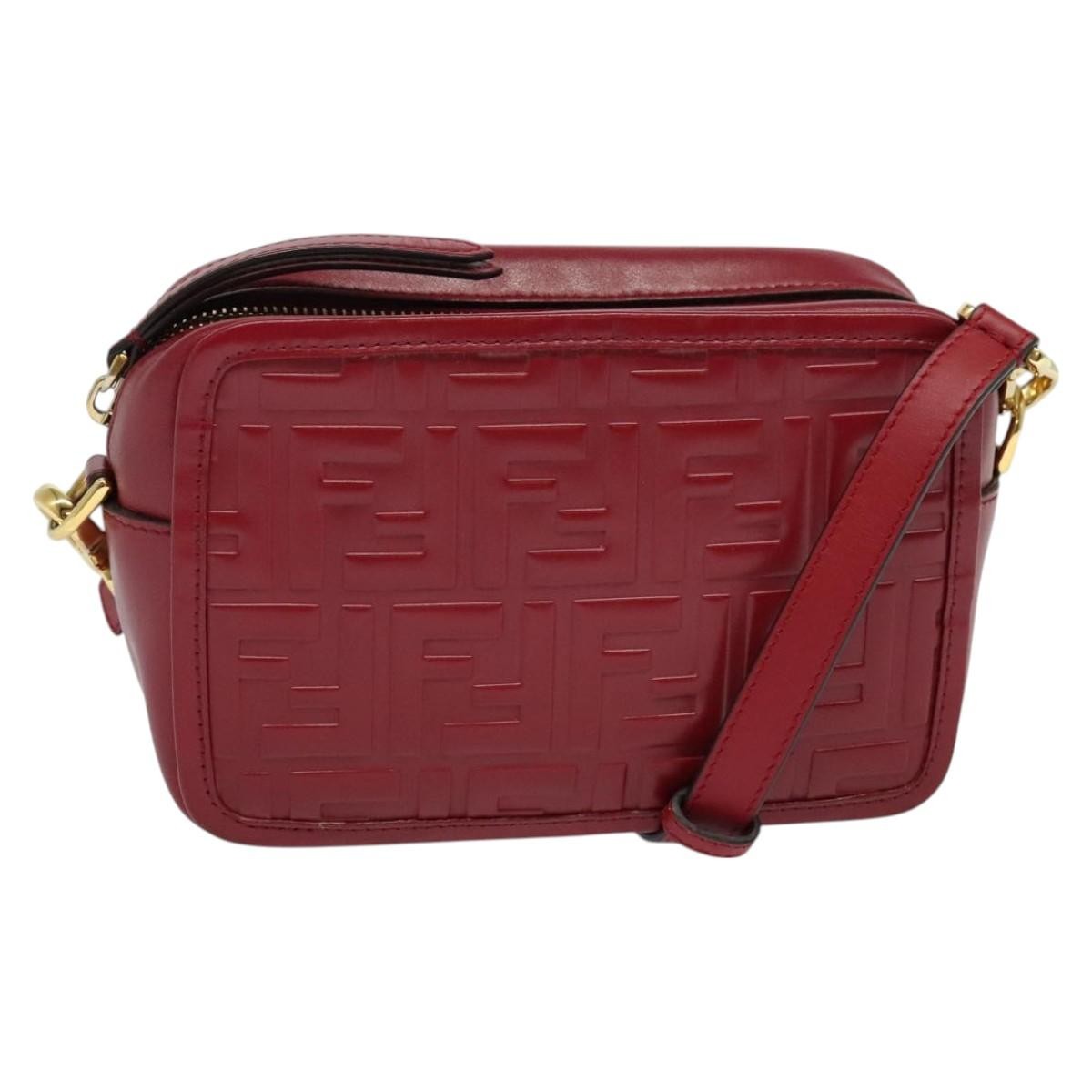 Fendi Camera Bag Zucca Embossed Leather, RED, LEATHER, Shoulder bag