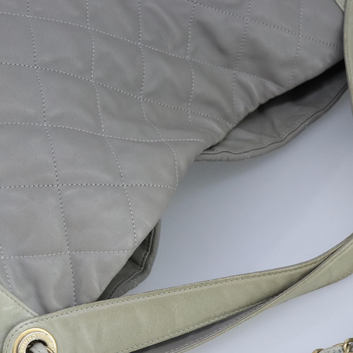Chanel Chain Shoulder Bag Leather, GRAY, LEATHER, Shoulder bag