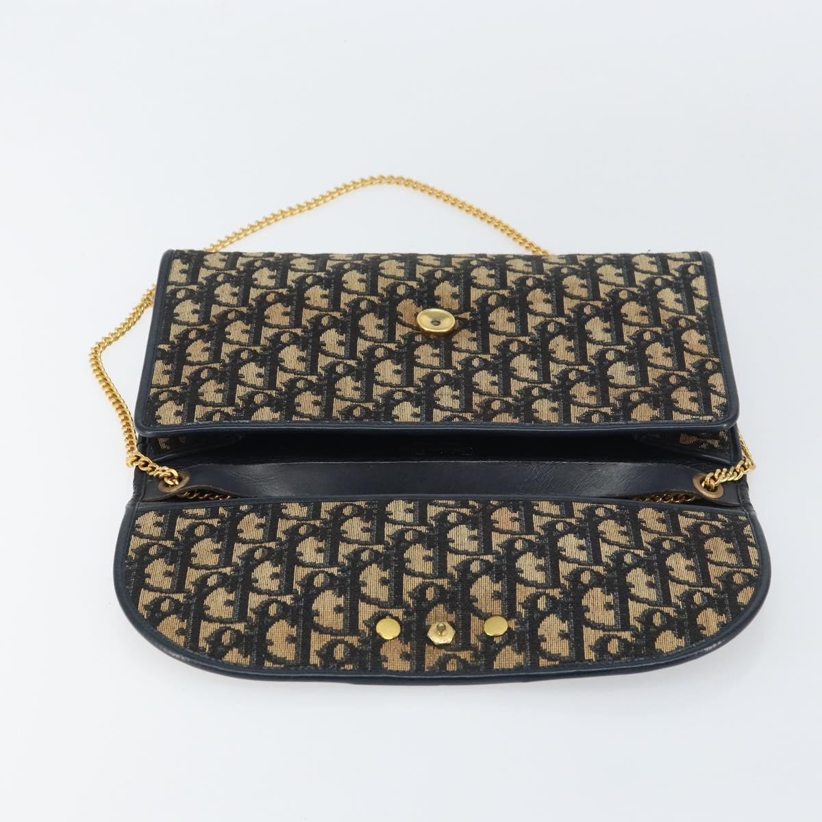 Christian Dior Vintage CD Chain Flap Shoulder Bag Diorissimo Canvas, NAVY, CANVAS, Shoulder bag