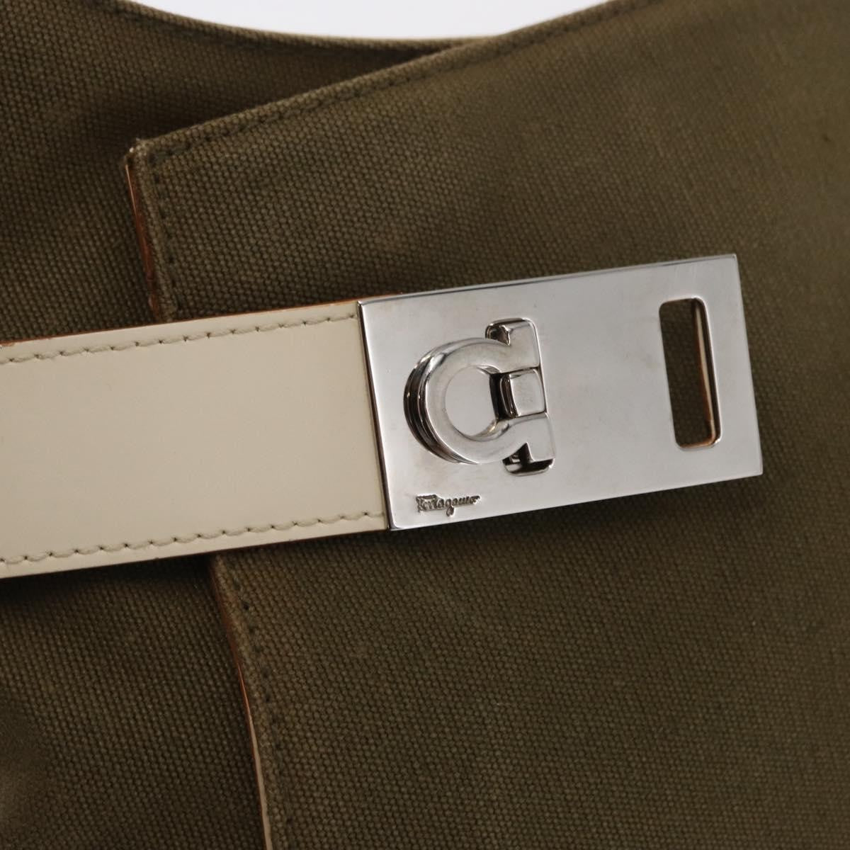 Salvatore Ferragamo Gancini Shoulder Bag Canvas, KHAKI, CANVAS, Shoulder bag