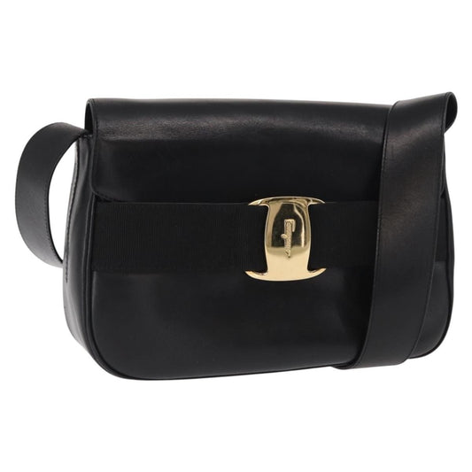 Salvatore Ferragamo Vala Shoulder Bag Leather, BLACK, LEATHER, Shoulder bag