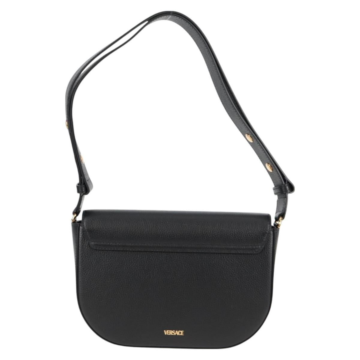 Versace Virtus Flap Messenger Bag Leather, BLACK, LEATHER, Crossbody bag