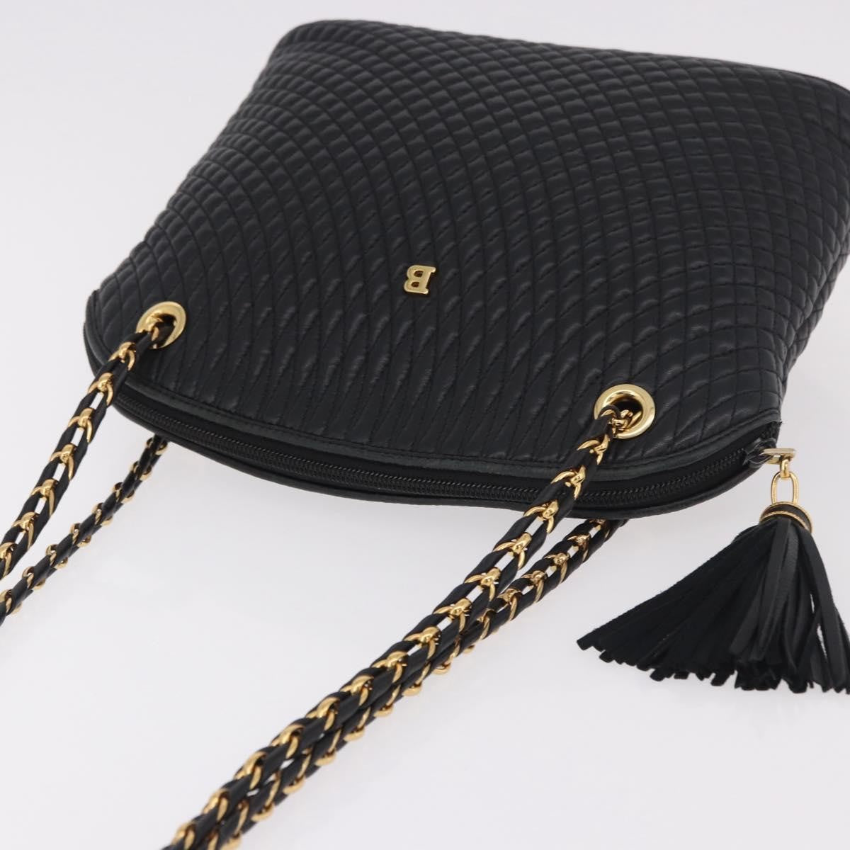 Bally Vintage Chain Shoulder Bag Quilted Leather, Black, Leather, Shoulder Bag