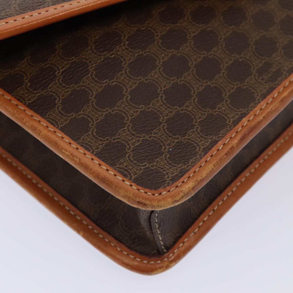 Celine Vintage Macadam Circle Logo Shoulder Bag Canvas and Leather, BROWN, CANVAS, Shoulder bag