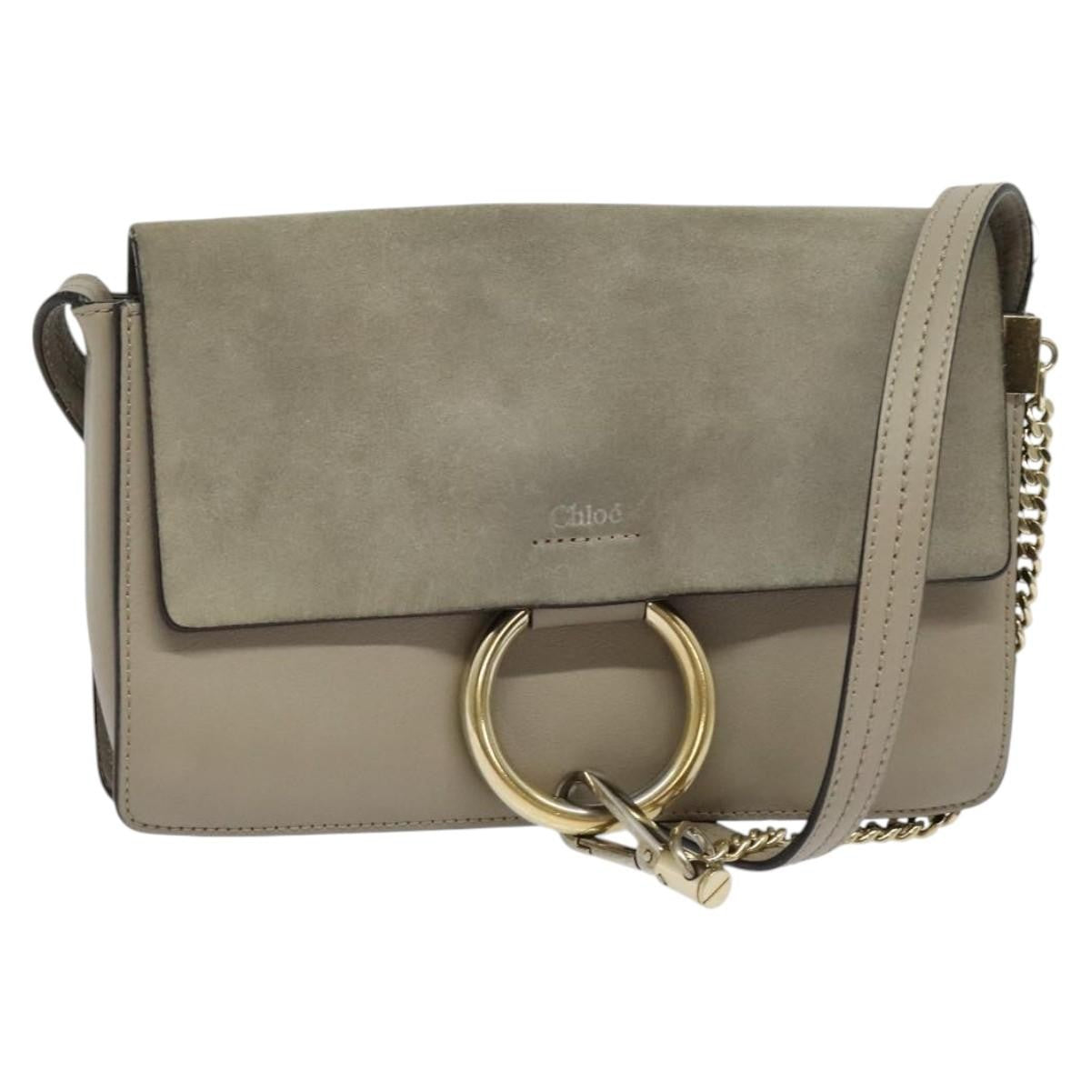 Chloe Faye Shoulder Bag Leather and Suede, Beige, Leather, Shoulder Bag