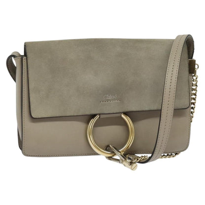 Chloe Faye Shoulder Bag Leather and Suede, Beige, Leather, Shoulder Bag