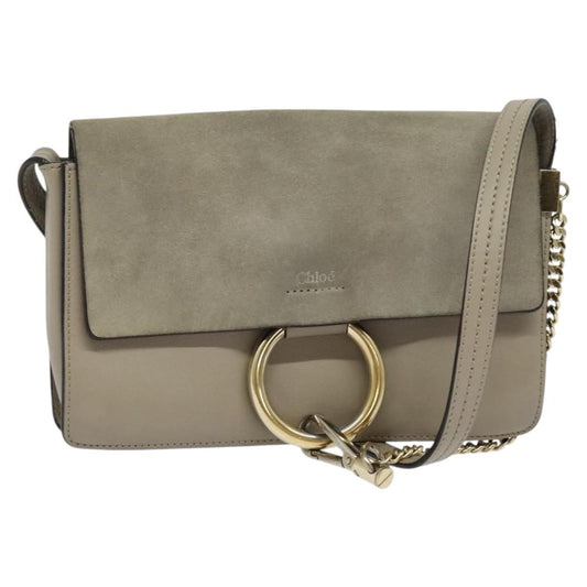 Chloe Faye Shoulder Bag Leather and Suede, Beige, Leather, Shoulder Bag