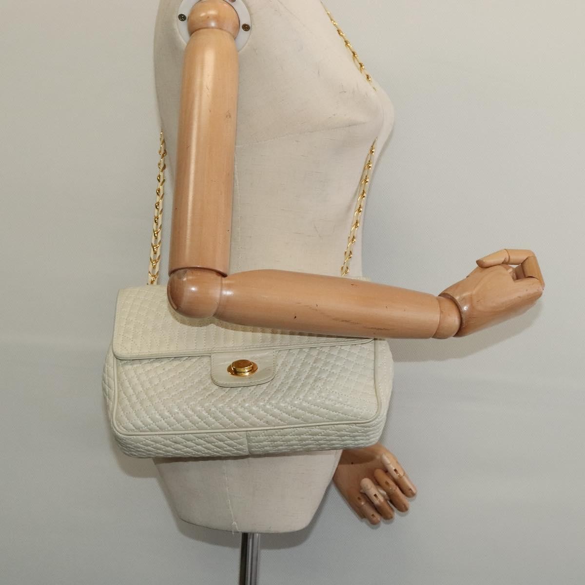 Bally Vintage Chain Shoulder Bag Quilted Leather, WHITE, LEATHER, Shoulder bag