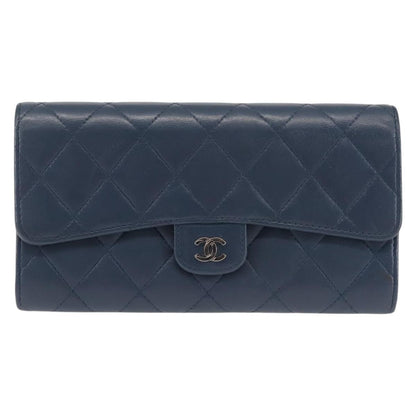 Chanel CC Gusset Classic Flap Wallet Quilted Lambskin, NAVY, LEATHER, Wallets