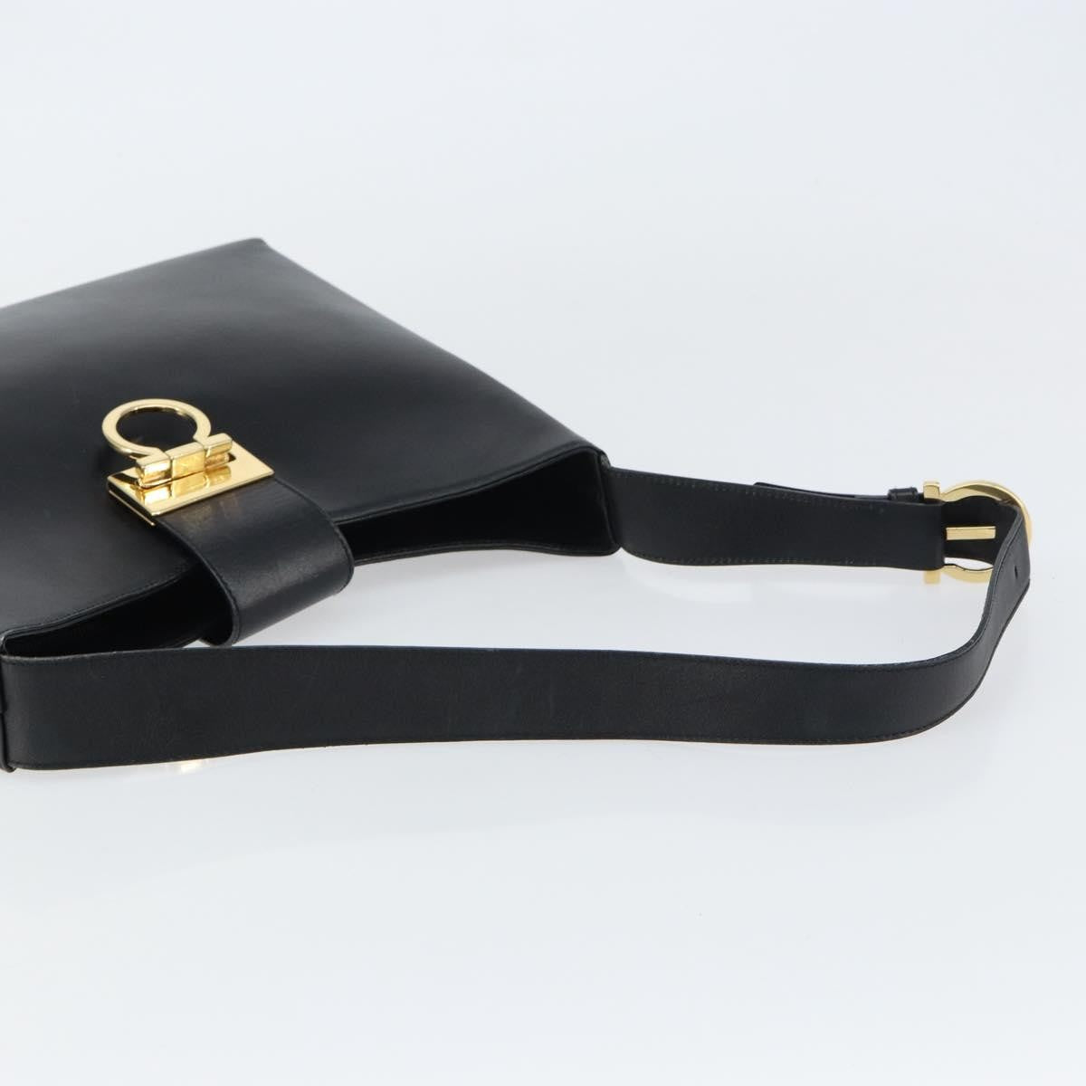Salvatore Ferragamo Gancio Flap Hobo Leather, BLACK, LEATHER, Shoulder bag