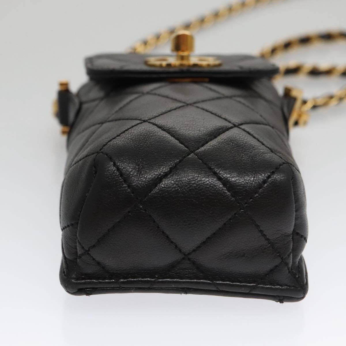 Chanel CC Phone Pouch with Chain Quilted Lambskin, BLACK, LEATHER, Crossbody bag