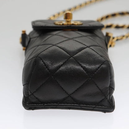 Chanel CC Phone Pouch with Chain Quilted Lambskin, BLACK, LEATHER, Crossbody bag