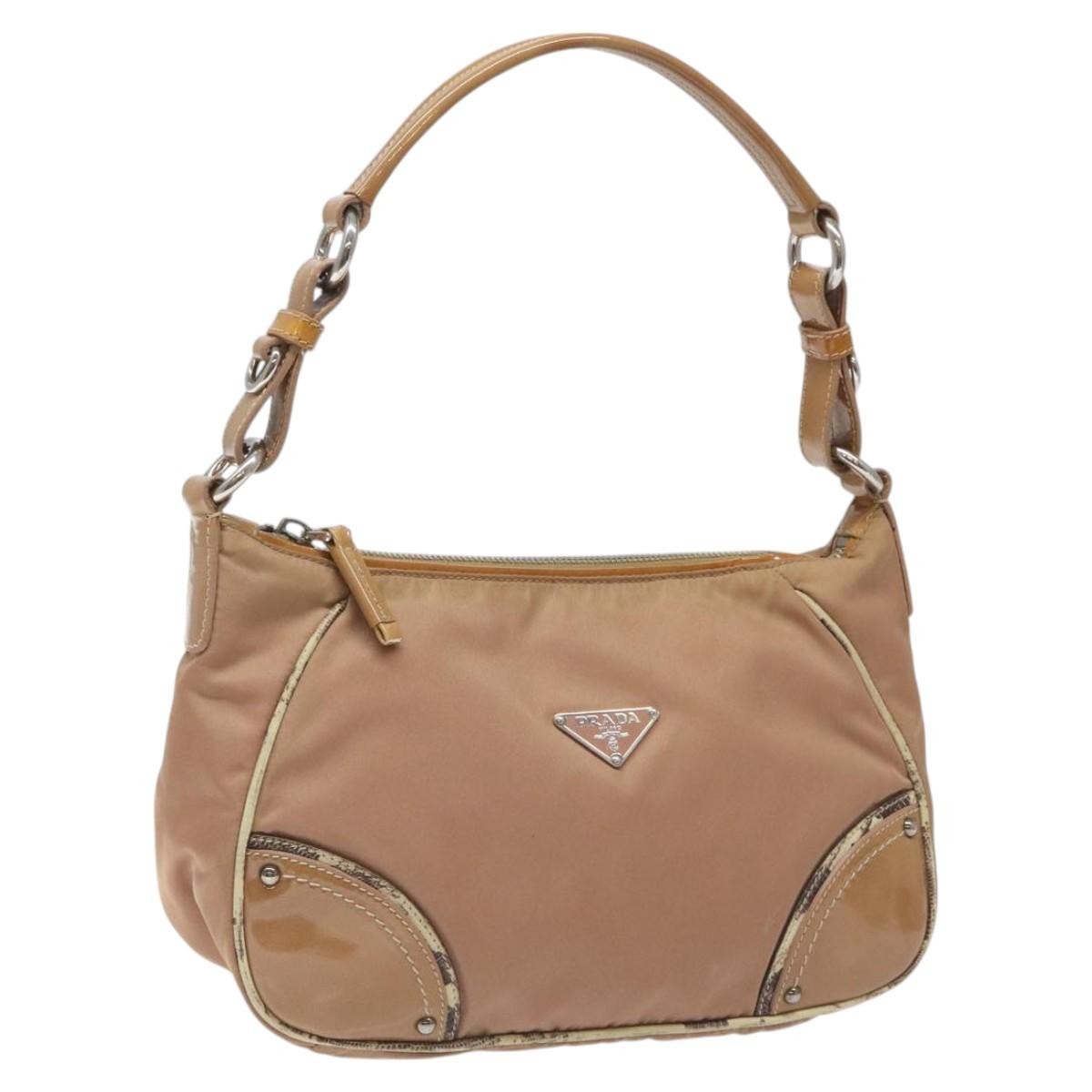 Prada Zip Hobo Tessuto with Leather, BEIGE, NYLON, Shoulder bag