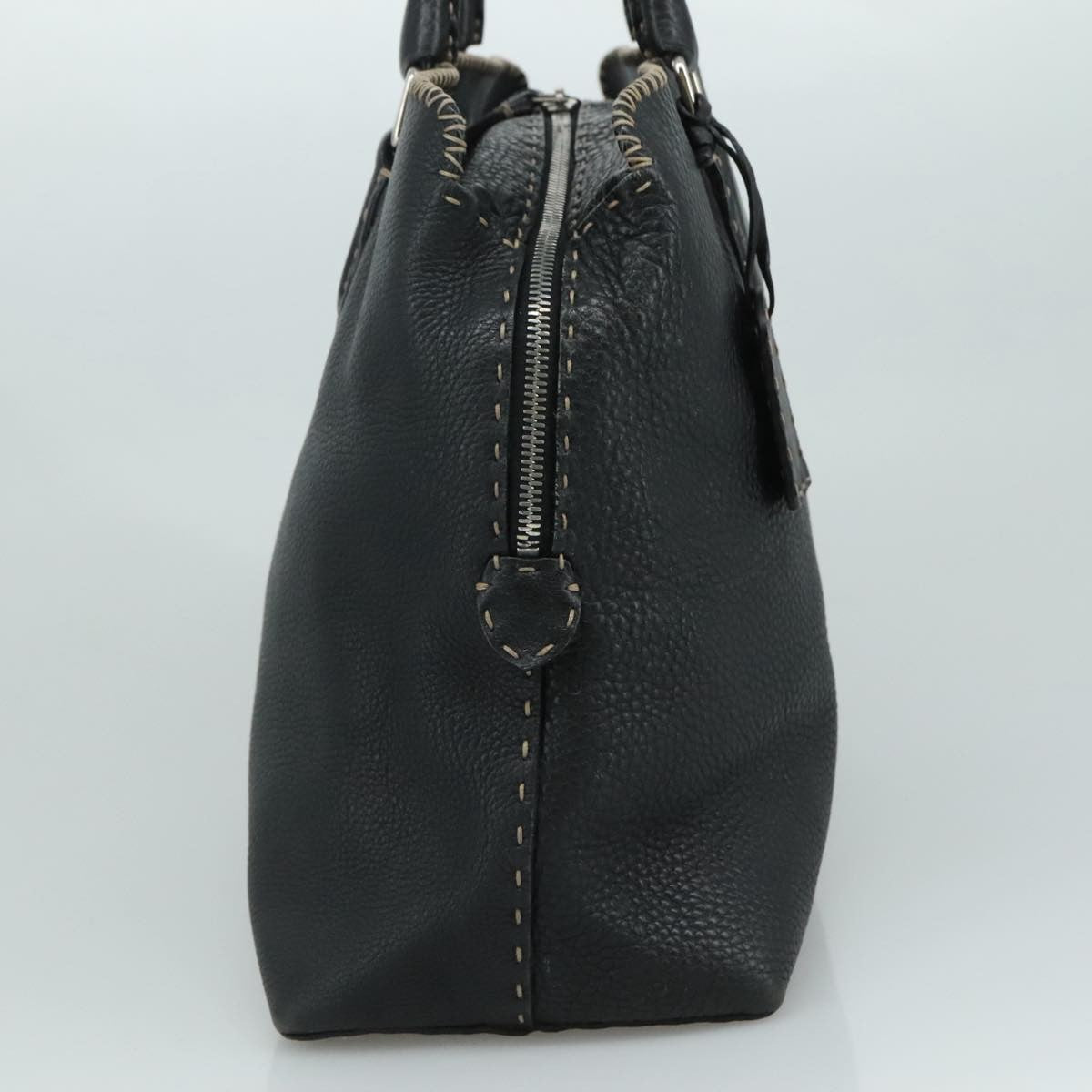 Fendi Selleria Handle Bag Embossed Leather, BLACK, LEATHER, Handbag