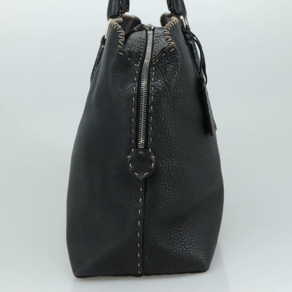 Fendi Selleria Handle Bag Embossed Leather, BLACK, LEATHER, Handbag