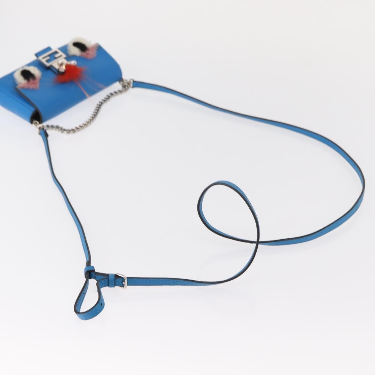 Fendi Monster Baguette Leather and Fur, BLUE, LEATHER, Handbag