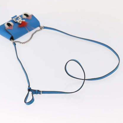 Fendi Monster Baguette Leather and Fur, BLUE, LEATHER, Handbag