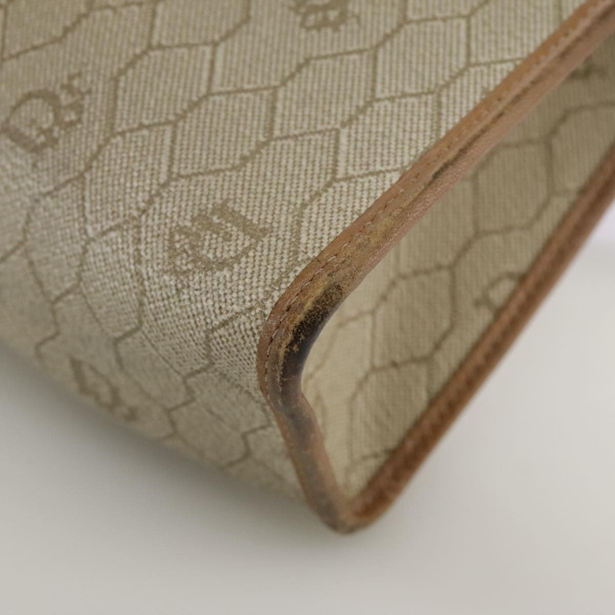 Christian Dior Vintage Honeycomb Zip Pouch Canvas and Leather, BEIGE, CANVAS, Clutche & pouche