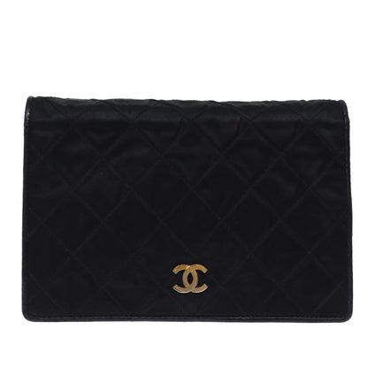 Chanel Vintage Full Flap Shoulder Bag Quilted Satin, BLACK, SATIN, Shoulder bag