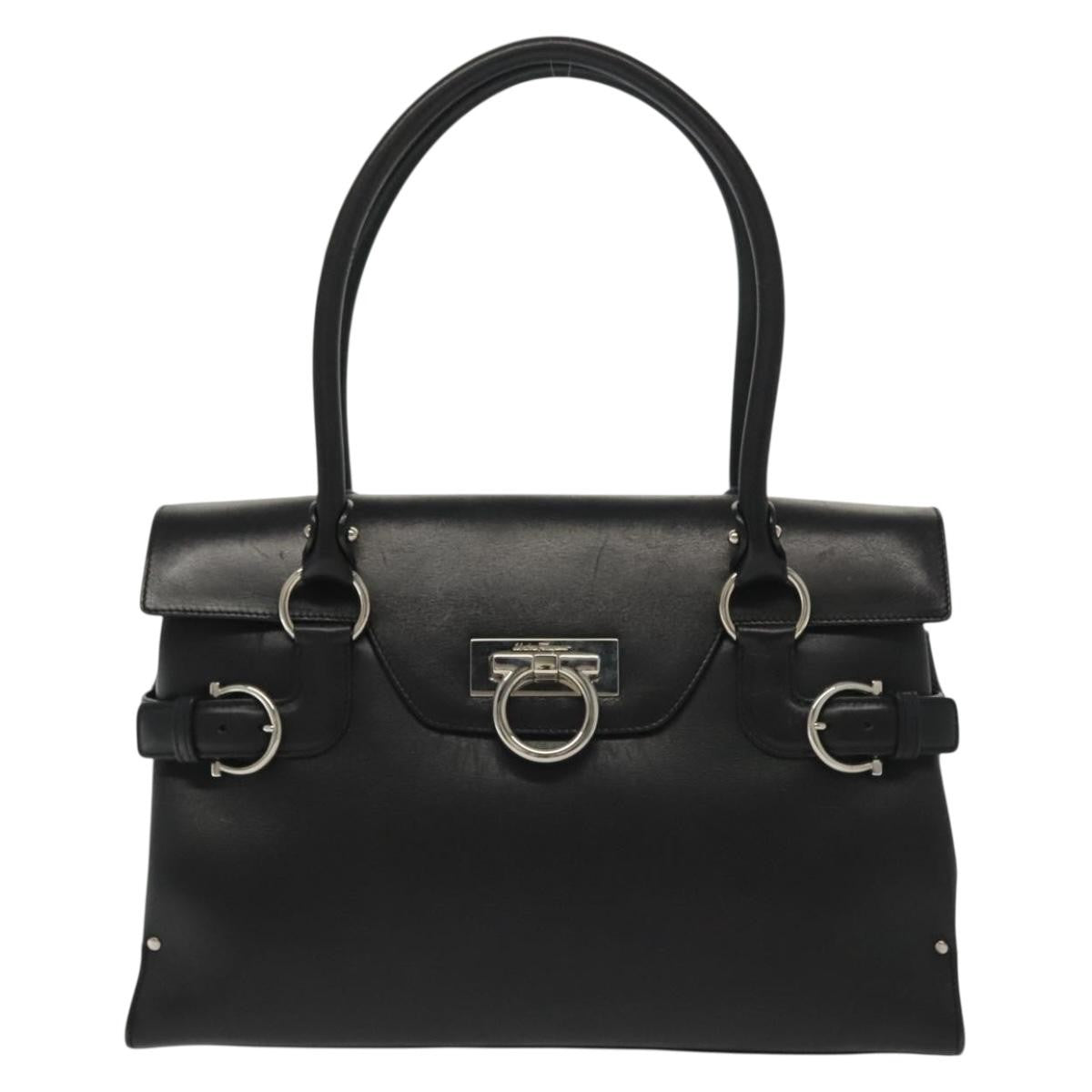 Salvatore Ferragamo Virna Satchel Leather, BLACK, LEATHER, Handbag