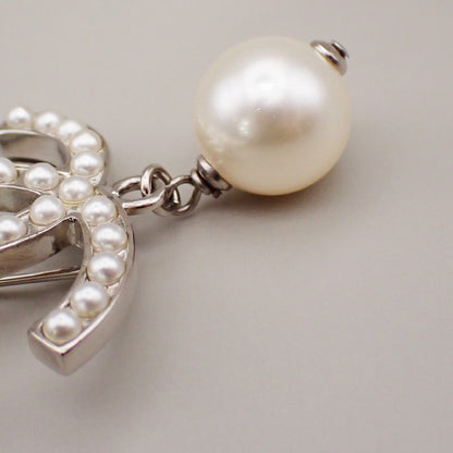 Chanel CC Drop Brooch Metal and Faux Pearls, SILVER, SILVER_PLATED, Brooch
