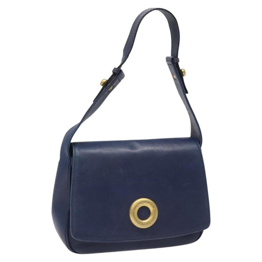 Celine Vintage Circle Logo Crossbody Bag Leather, BLUE, LEATHER, Crossbody bag