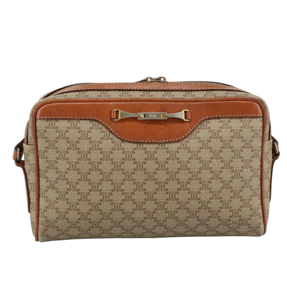 Celine Macadam Shoulder Bag Leather, BEIGE, LEATHER, Shoulder bag