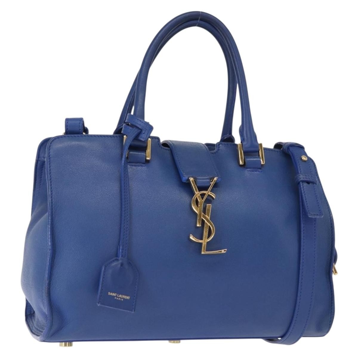 Saint Laurent Monogram Cabas Leather, BLUE, LEATHER, Handbag