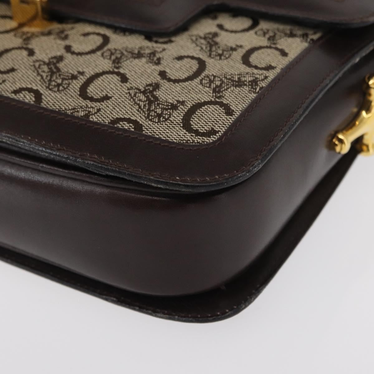 Celine Vintage C Sulky Horsebit Shoulder bag Canvas and Leather, BROWN, CANVAS, Shoulder bag