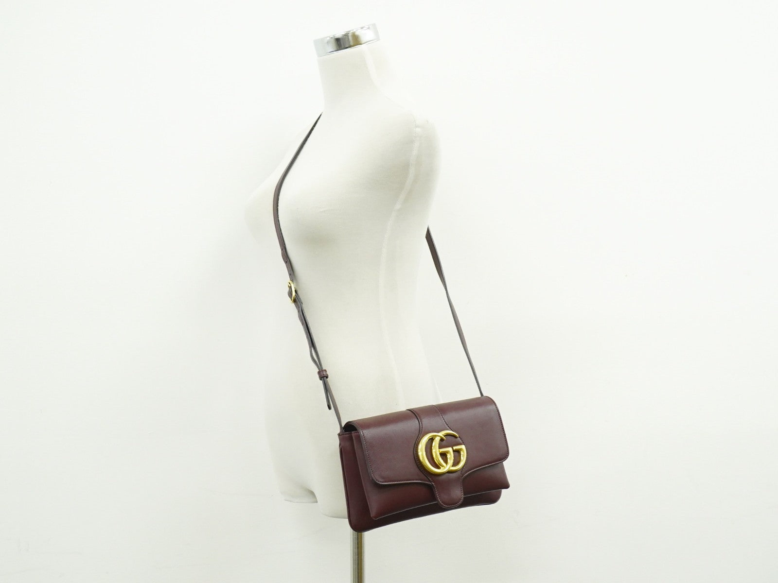Gucci Arli Shoulder Bag Leather, BURGUNDY, LEATHER, Shoulder bag