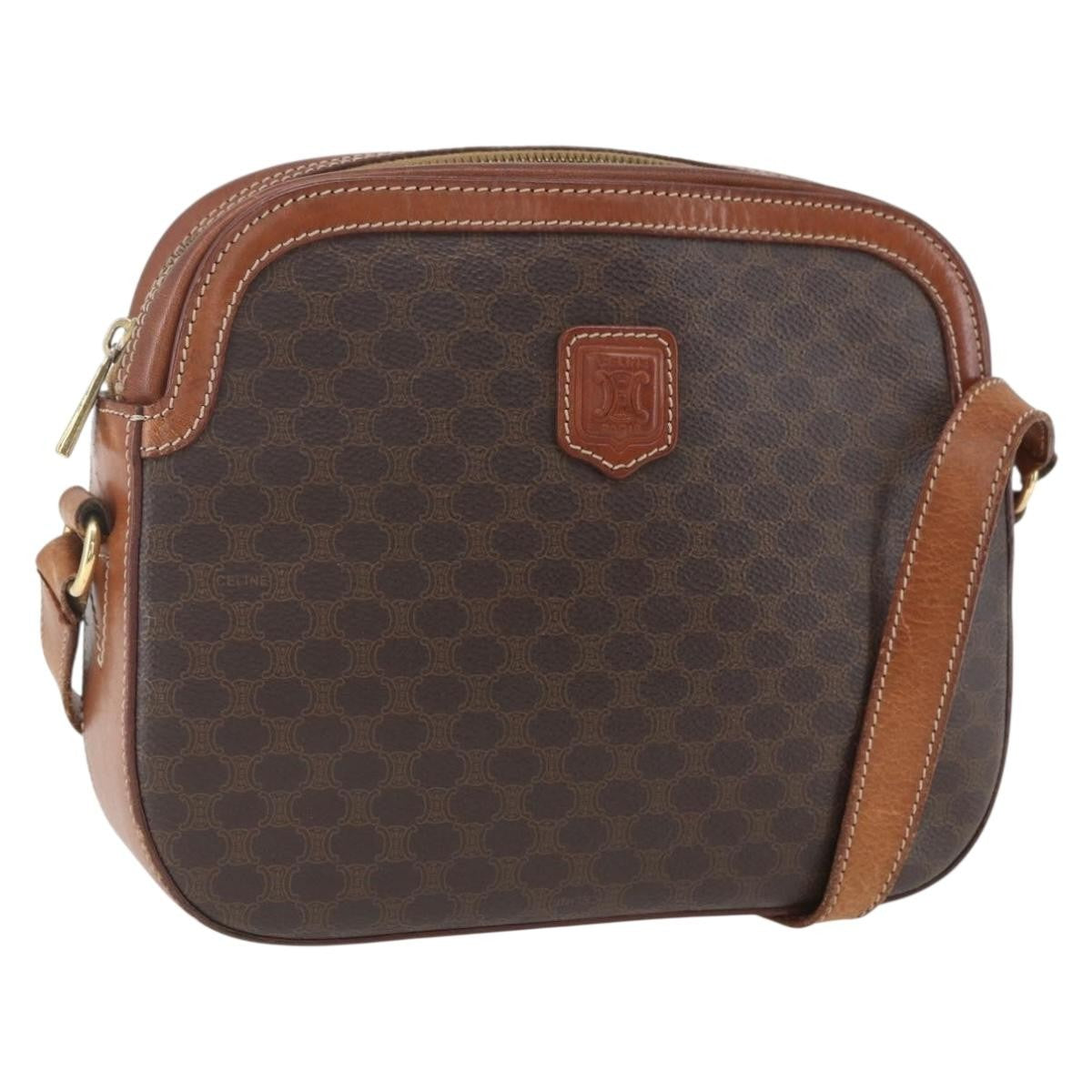 Celine Vintage Macadam Shoulder Bag Canvas and Leather, BROWN, CANVAS, Shoulder bag