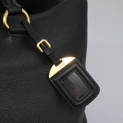 Prada Shopping Tote Vitello Daino, BLACK, LEATHER, Tote bag