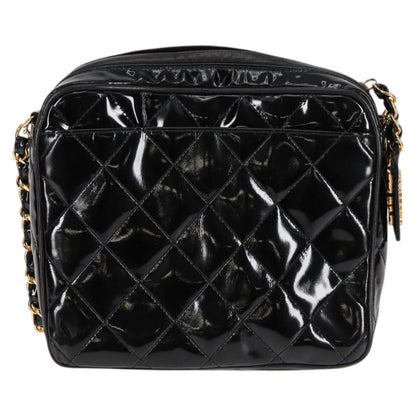 Chanel Vintage Square Front Pocket Camera Bag Quilted Patent, BLACK, PATENT_LEATHER, Crossbody bag