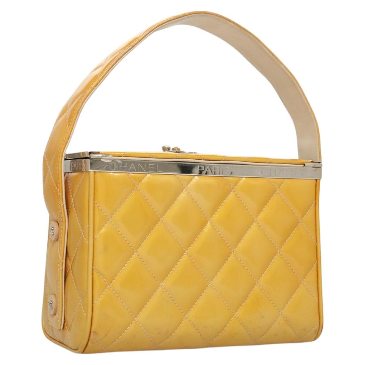 Chanel Vintage Metal Box Bag Quilted Lambskin, YELLOW, PATENT_LEATHER, Handbag