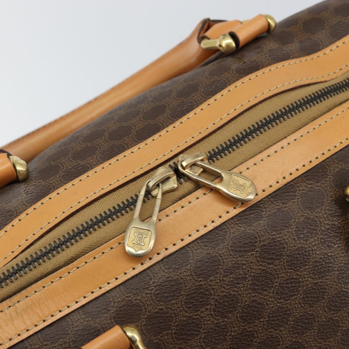 Celine Vintage Macadam Boston bag Canvas and Leather, BROWN, PVC, Travel bag